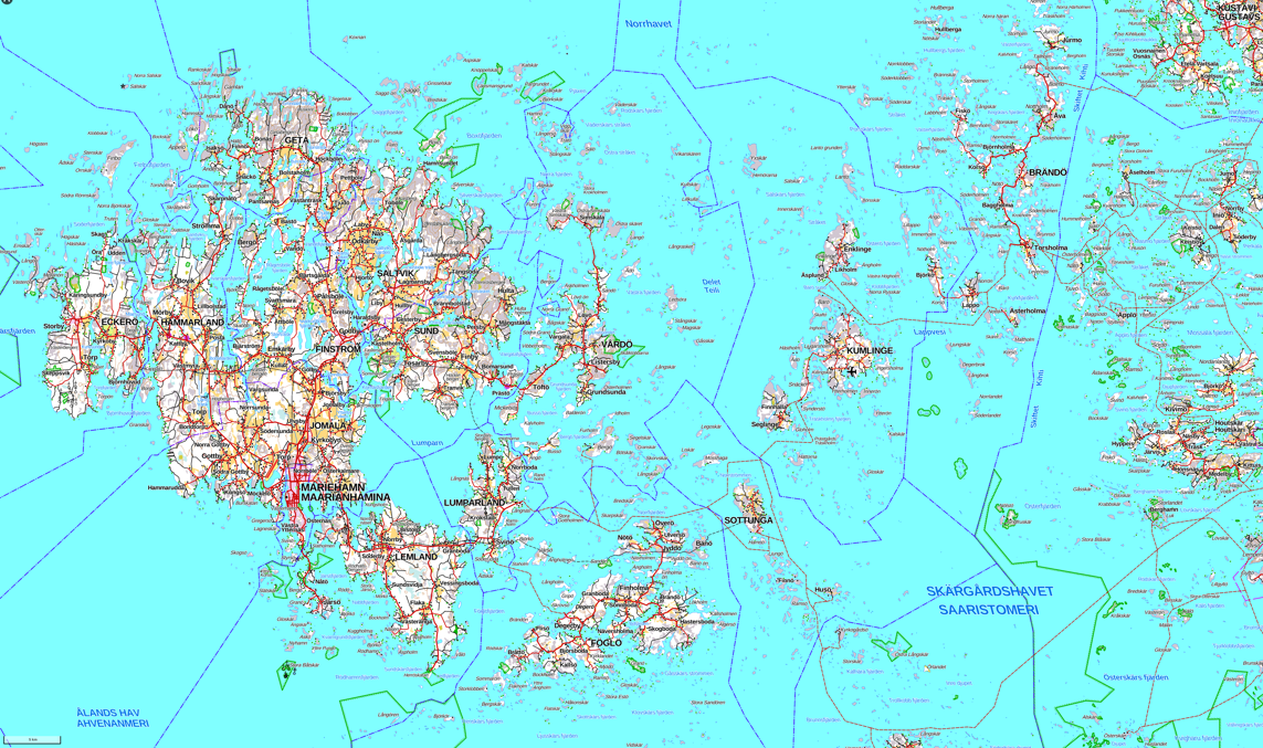 Топографическая карта почти всех Аландов, не влез только остров Чёкар (Kökar)