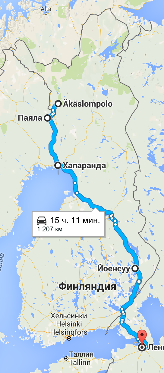 Alternate Äkäslompolo-St. Petersburg route