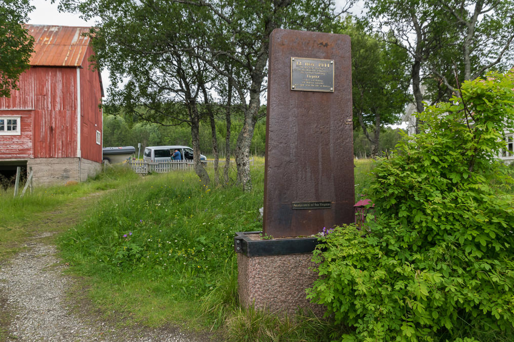 Monument at the place of sinking of Battleship Tirpitz on Håkoya Island near Tromsø