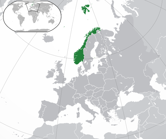 Norway on Europe map, courtesy of Wikipedia