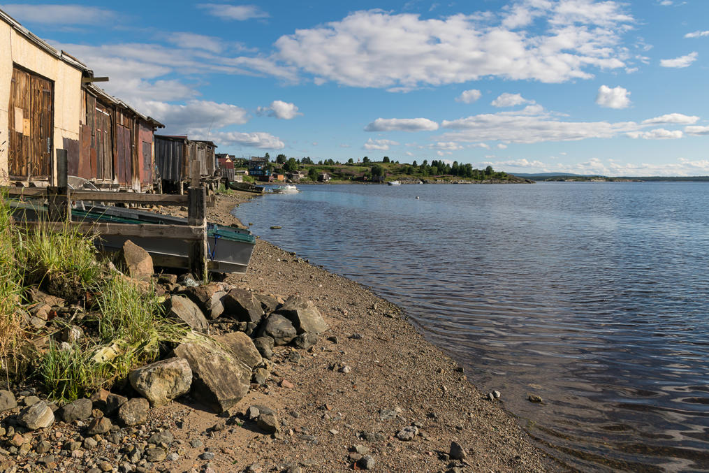 Fishing sheds at the White Sea in Kandalaksha, Murmansk Oblast