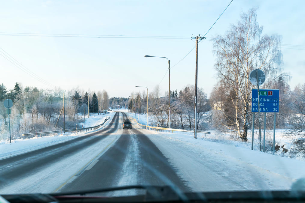 National Road 7 between Vaalimaa and Hamina in Kymenlaakso (close to Russian border) in February