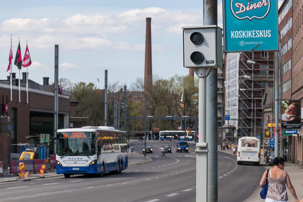 Speed camera on a street in Tampere. These are usually more difficult to see in cities