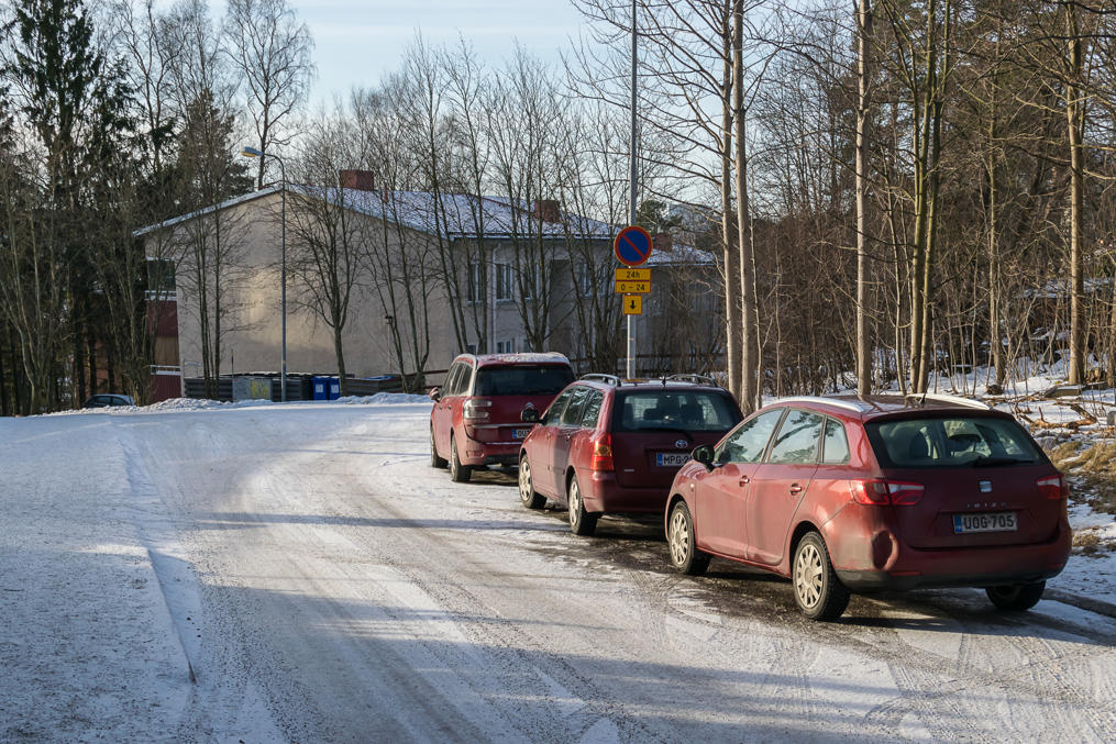 Residential street in Vallikallio area in Espoo in January