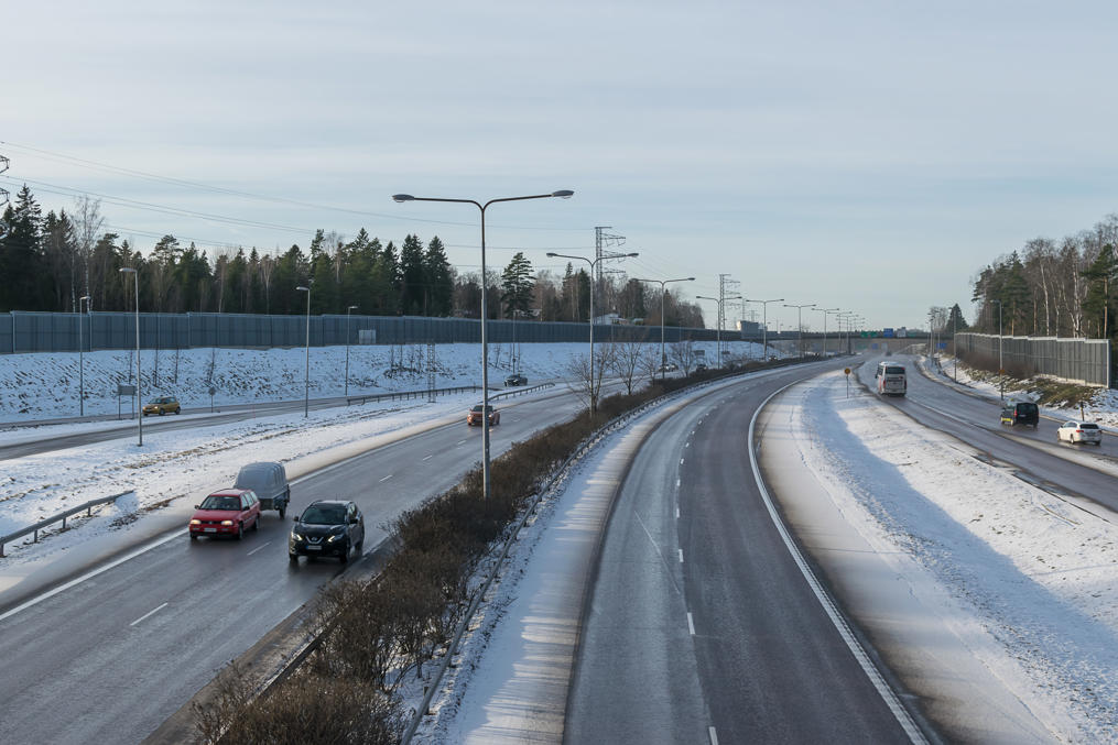 National Road 1 in Espoo, a major suburb of Helsinki, in January