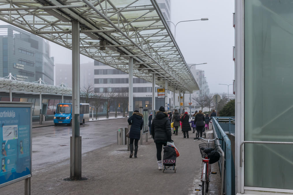 Neighborhood route bus 813 at Vuosaari metro station.  Poor picture but the only I had of such a bus