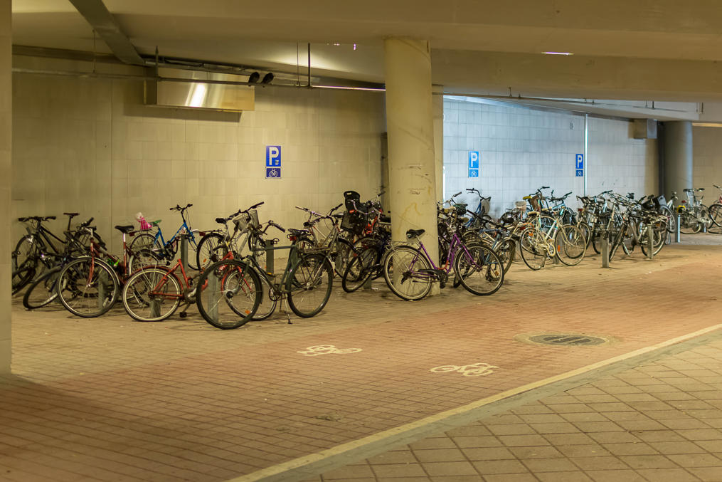 Bike parking in an underpass at Leppävaara railway station