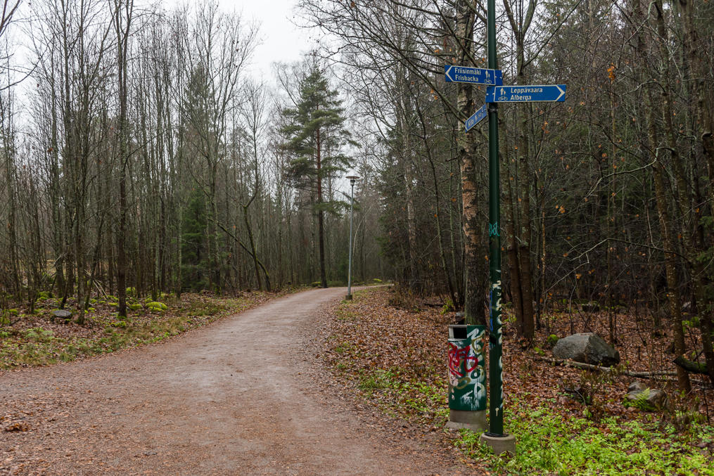 Typical walking/biking track in a park in Leppävaara
