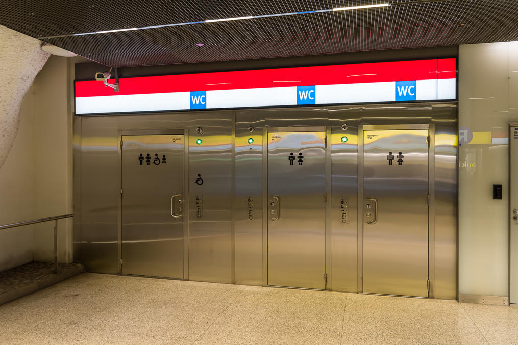 Toilets at Tapiola metro station.  Metro toilets are free although might not always be the cleanest ones