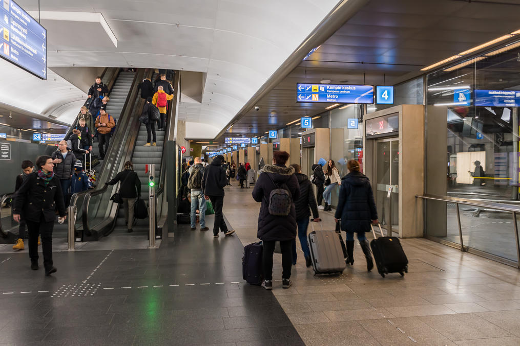 Kamppi long-distance bus terminal, undeground and one level lower than the local bus terminal