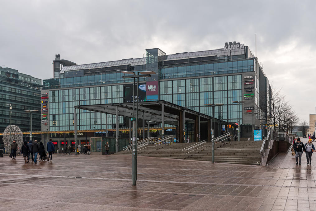 Kamppi shopping center in Helsinki center holding a metro station, a city bus terminal, and a long-distance bus terminal, all underground