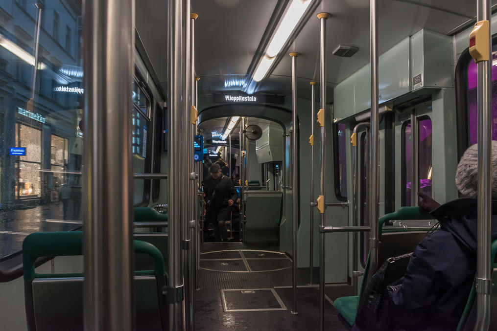 NrII tram interior.  Note the low-floor section in the background