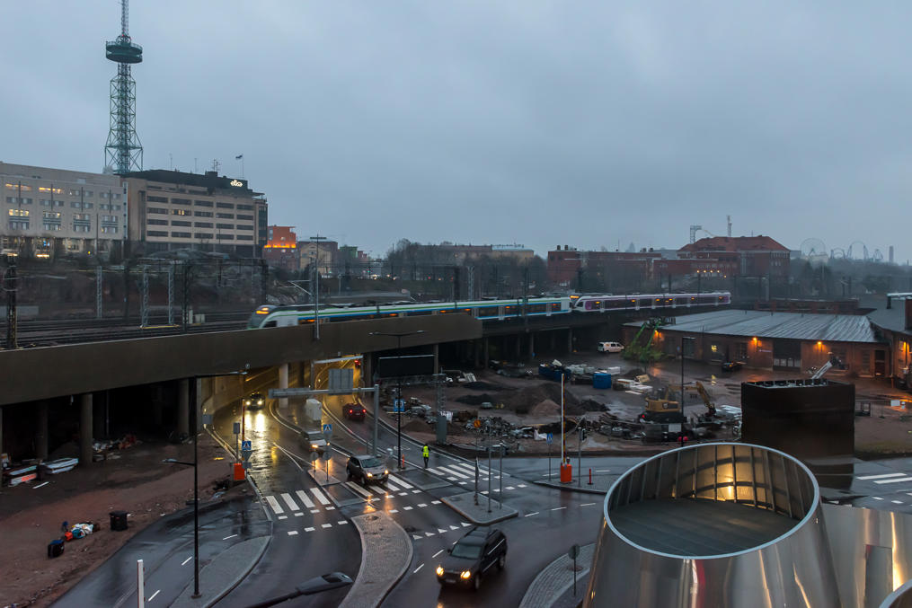 Road tunnel under Pasila tracks south of the station.  Note still unfinished construction
