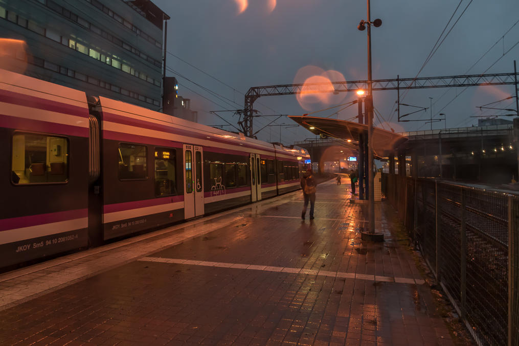 Käpylä station in Helsinki, another minor one.  Note the tracks for long-distance trains behind the fence to the right