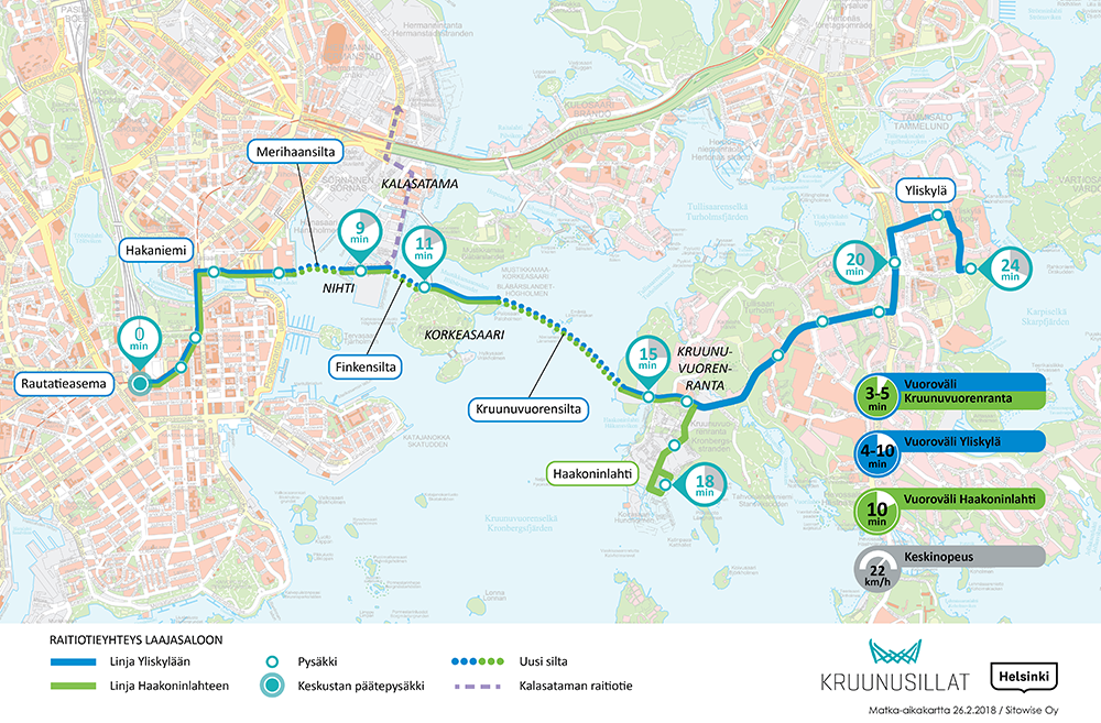 Crown Bridges and the rest of the planned tram line.  Source: Wikipedia, from uuttahelsinki.fi