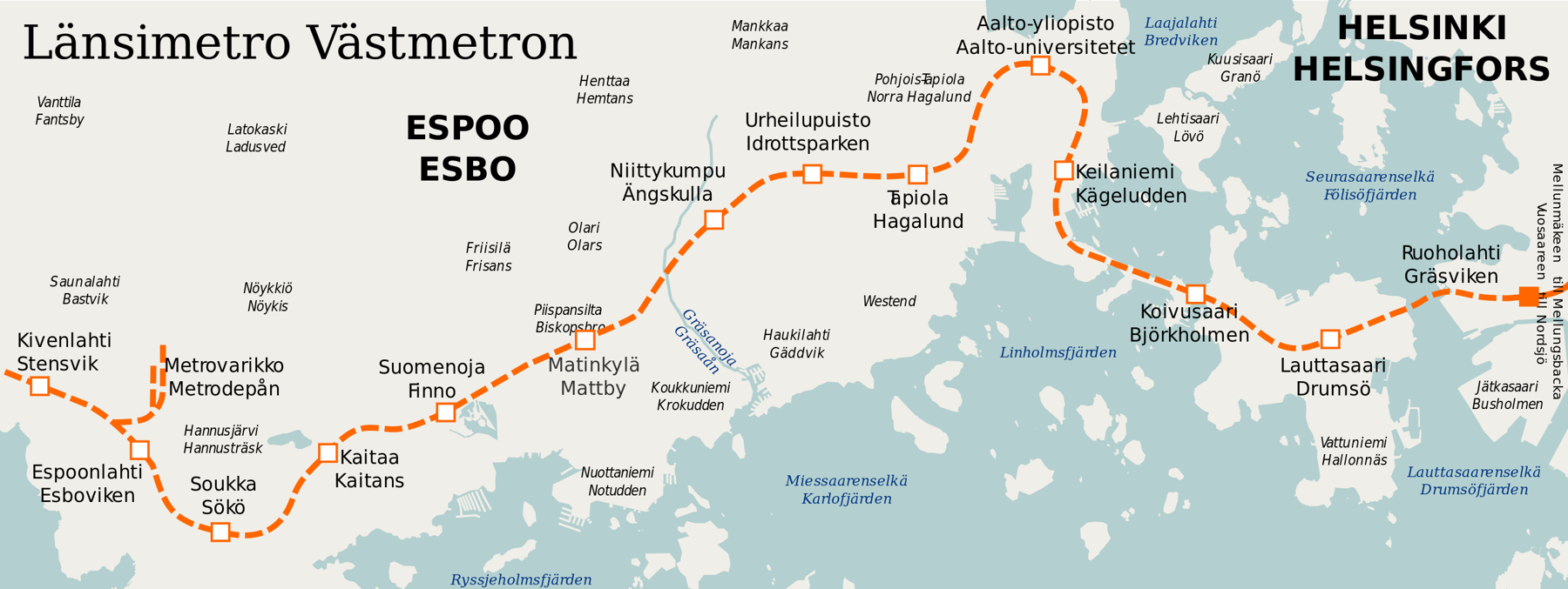 Схема Западного метро.  Источник: Википедия