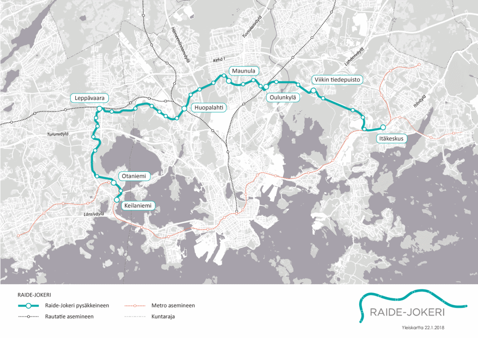 Трасса Raide-Jokeri.  Источник: raidejokeri.info