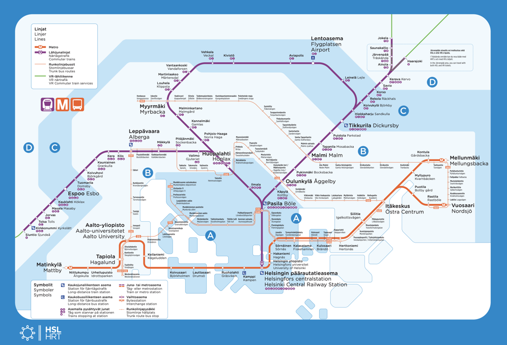 Trunk transport (metro, trains, trunk buses).  Source: HSL