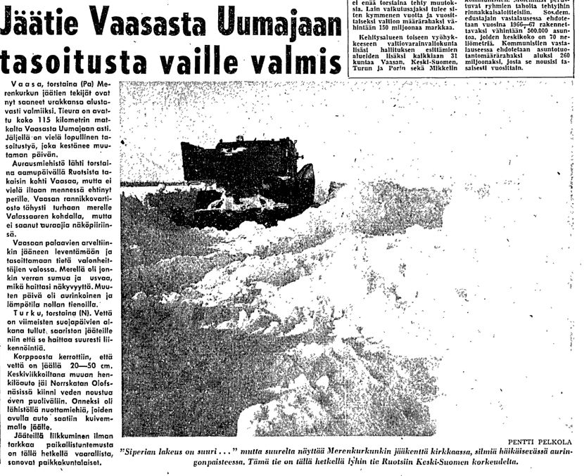 Газетная статья о ледовой дороге 1966-1967