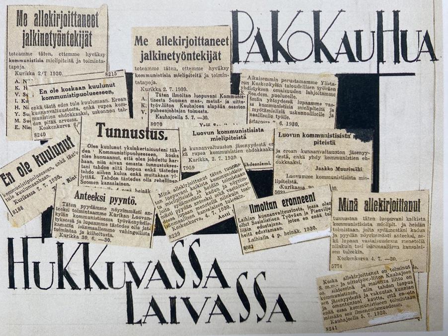 "Паника на тонущем корабле".  Объявления с извинениями жертв похищений.  Источник: Tasavallan presidentit 1931-1940: Svinhufvud, Kallio.  Weilin+Göös, 1992