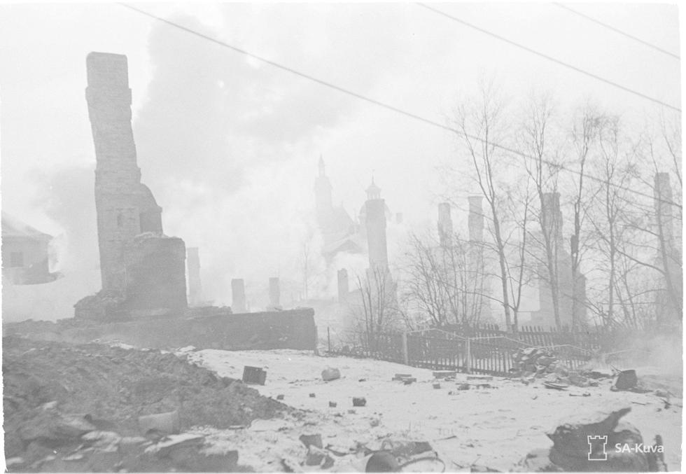 Последствия бомбардировки Каяани, февраль 1940.  Источник: финляндский военный фотоархив SA-Kuva