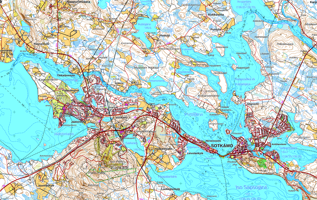 Топографическая карта центра Соткамо и Вуокатти