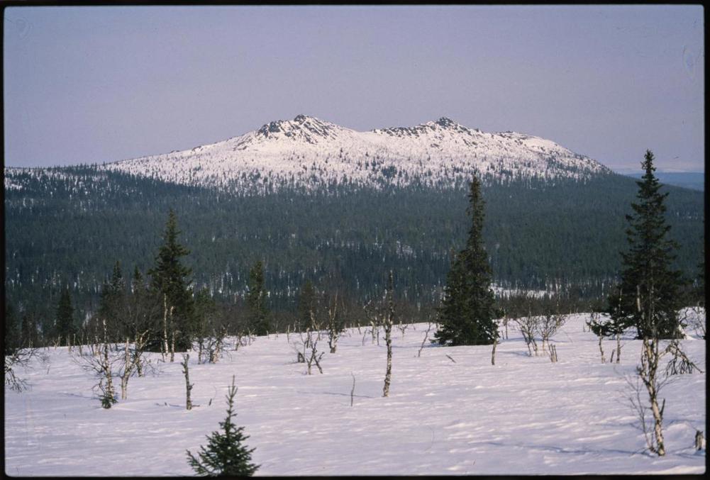 Вид на Корватунтури.  Фото Урпо Хяюрюнена, 1989, из его сборника Koilliskaira; взято с Wikimedia, там из архива Finna.fi