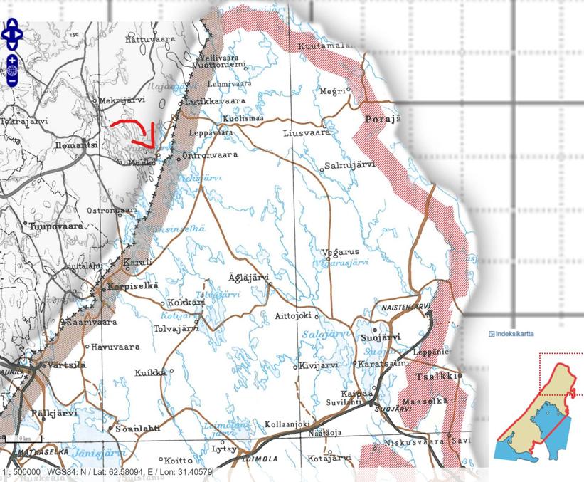 Möhkö relative to old and new borders