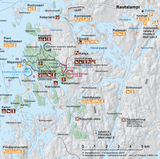 Фрагмент обзорной карты Южного Конневеси.  Источник: страницы национального парка на nationalparks.fi