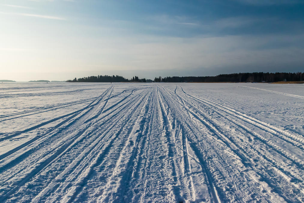 Tracks across the frozen sea near Isolahti bay
