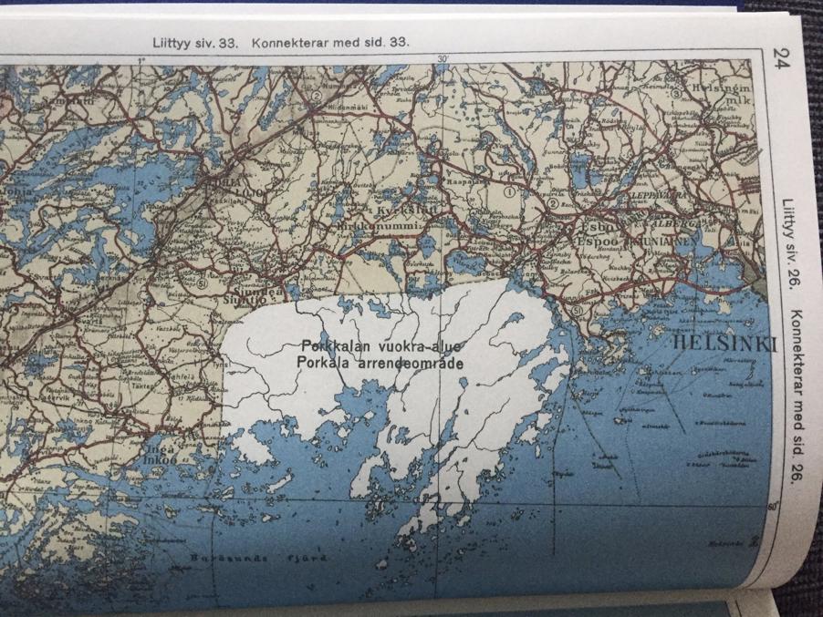 Порккальская арендная территория в атласе Финляндии 1950 года